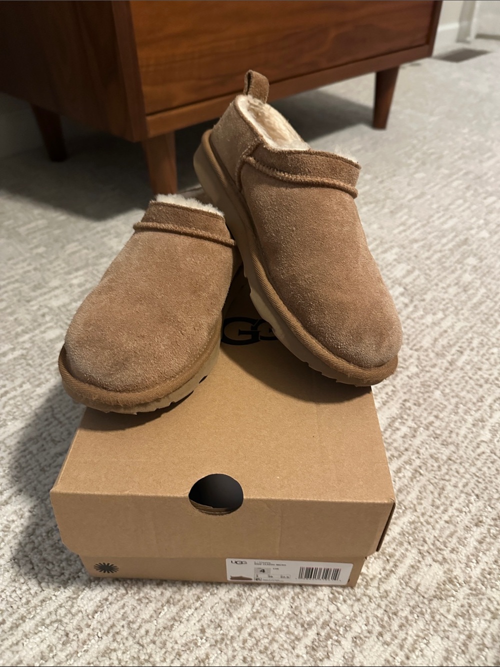 Kids UGG Classic Micro Boots in Chestnut Suede Slip-On Slipper - Cozy Lined